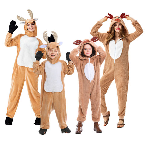 Umorden Unisex Adult Child Christmas Reindeer Costume Girl Women Hooded Cozy Fawn Deer Costume Cosplay Onesie Cartoon Pajamas ► Photo 1/6