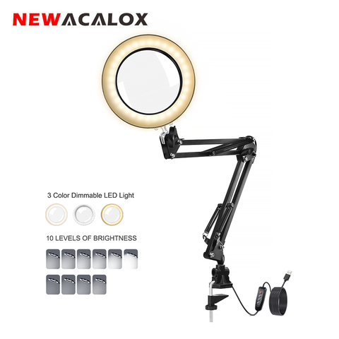 NEWACALOX 5X Illuminated Magnifier USB 3 Colors LED Magnifying Glass for Soldering Iron Repair/Table Lamp/Skincare Beauty Tool ► Photo 1/6