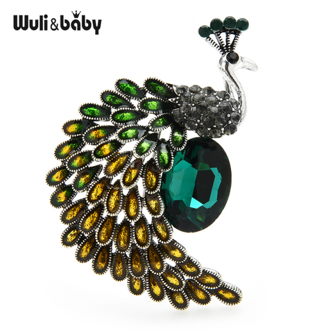 Wuli&baby Green Crystal Peacock Brooches Women Enamel Big Bird Party Office Casual Brooch Pins Gifts ► Photo 1/3