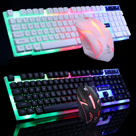 Wired Mouse Keyboard Set Rainbow Backlit USB Keyboard Gaming Computer Gamer Holder Key board Suspended Concave Keycap For MAC PC ► Photo 1/6
