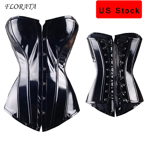 FLORATA Sexy women PVC Overbust Corset Steampunk Lingerie Top-Goth Corset Sexy Leather Waist Trainer ► Photo 1/5