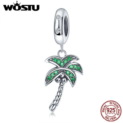 WOSTU Real 925 Sterling Silver Sparkling Palm Tree Charm With Clear CZ Fit Original Bracelet Pendant Authentic Jewelry ► Photo 1/6