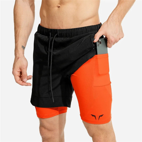 2022 NEW men's sports shorts 2 in 1 Running shorts men's double layer breathable fitness bodybuilding training short pants Men ► Photo 1/6