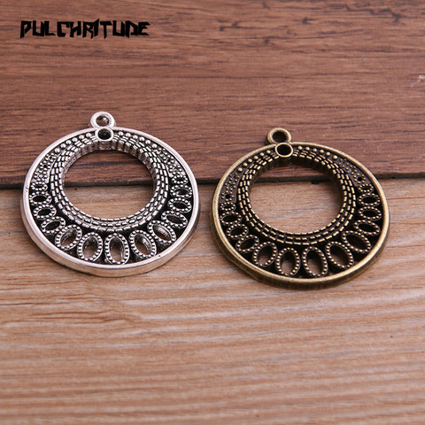 PULCHRITUDE 4pcs 33*36mm Two Color Zinc Alloy Vintage Round Hollow Connectors Pendants Jewelry Making DIY Handmade Craft ► Photo 1/5