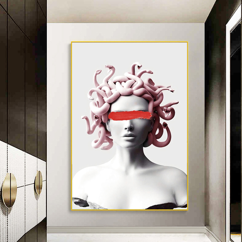 Vaporwave Sculpture Of Medusa Canvas Art Posters Graffiti Art Canvas Paintings On the Wall Art Cover Face of Medusa Pictures ► Photo 1/6