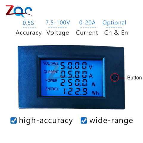 High Precision DC 7.5 -100V 0 -20A LCD Digital Display Multimeter Voltage Current Power Energy Monitor Tester Voltmeter Ammeter ► Photo 1/6