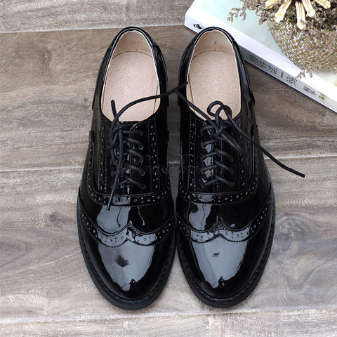 women oxford Flat spring shoes for woman genuine leather flats summer brogues vintage laces loafers casual sneakers shoes 2022 ► Photo 1/6