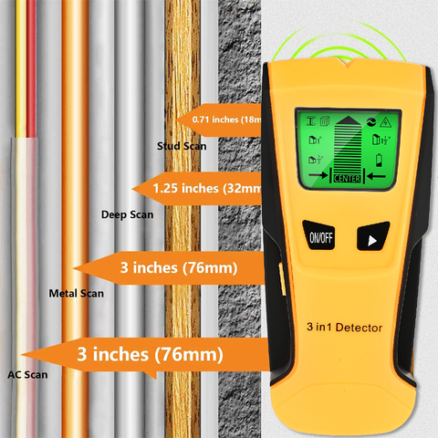Vastar 3 In 1 Metal Detector Find Metal Wood Studs AC Voltage Live Wire Detect Wall Scanner Electric Box Finder Wall Detector ► Photo 1/6