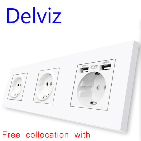 Delviz EU Standard Power Switch,connection Multiple interfaces White Panel,TV RJ45 1 way switch, DIY Combination USB Wall Socket ► Photo 1/6