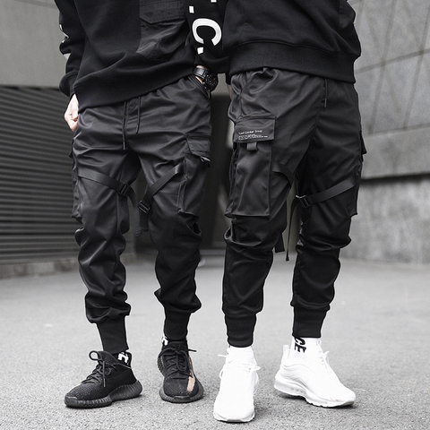 Men Cargo Pants Black Ribbons Block Multi-Pocket 2022 Harem Joggers Harajuku Sweatpant Hip Hop Casual Male Trousers ► Photo 1/6