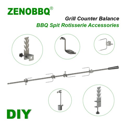 ZENOBBQ Grill Counter Balance Weight Rotisserie Skewers Kebab Accessories Kit BBQ Spit Rotisserie Bracket Chicken Fork Handle ► Photo 1/6