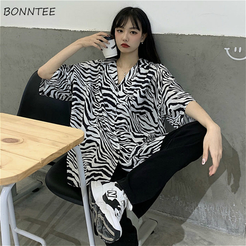 Blouses Women Ins Chic Print Oversized Harajuku Retro Half-sleeve Femme Shirts Simple Popular New Street Style Womens Blouse Top ► Photo 1/6