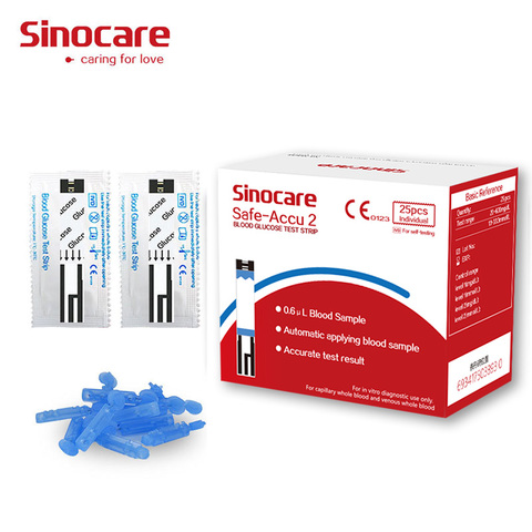 Sinocare 25 Blood Glucose Test Strips and Lancets (for Safe-Accu2 only) ► Photo 1/2