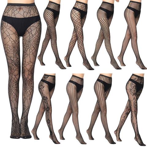 Women Sexy Lingerie Stripe Elastic Stockings Transparent Black Long Fishnet Stocking Thigh Sheer Tights Embroidery Pantyhose ► Photo 1/6