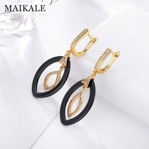 MAIKALE New Fashion Drop Earrings Copper AAA Cubic Zirconia Black White Ceramic Cushion Gold Silver Color Earrings For Women ► Photo 1/6