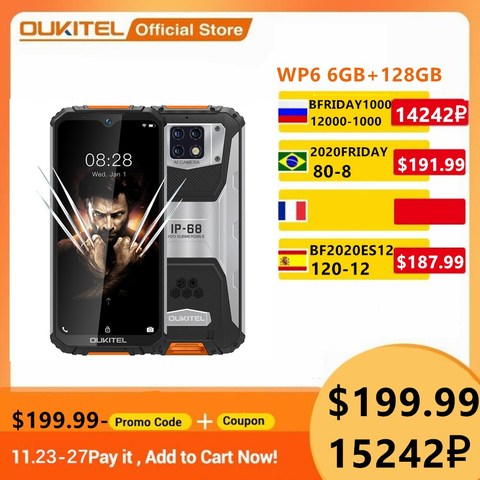 OUKITEL WP6 6GB+128GB 10000mAh 6.3'' FHD+ IP68 Waterproof Mobile Phone Octa Core 48MP Triple Cameras Rugged Smartphone ► Photo 1/6