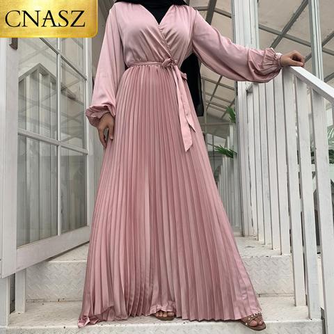 2022 New Arrivals Elegant Muslim Woman Pleated dress Fashion Office Dress Islamic Turkey Fall 2022 Women Clothing Arab Dubai ► Photo 1/6