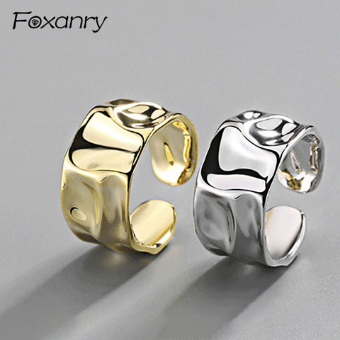 Foxanry 925 Sterling Silver Irregular Handmade Ring for Women Creative Geometric Wide anillos Jewelry Gift Size 16.5mm Adjustale ► Photo 1/5