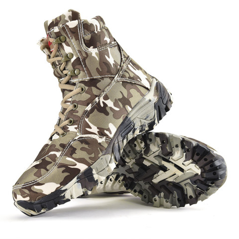 Military Army Men Boots Winter Lace Up Waterproof Outdoor Shoes Breathable Canvas Camouflage Tactical Combat Desert Ankle Boots ► Photo 1/6