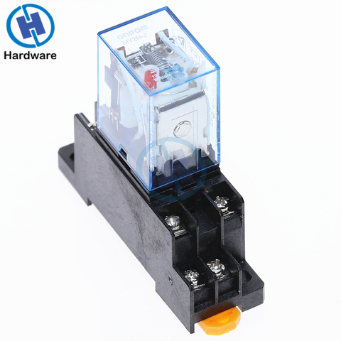 HH52P MY2NJ Model DPDT 12VDC DC24V AC110V AC220V Coil 8 Pin 35mm DIN Rail Power Relay + Socket ► Photo 1/6