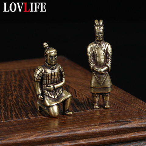 Solid Copper Mini Terracotta Army Samurai Figurines Keychain Pendant Decorations Brass Ancient Chinese Soldier Men Car Keyrings ► Photo 1/6