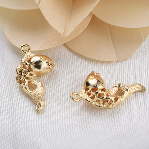10PCS 12x23MM 24K Gold Color Plated Brass Fish Charms Pendants High Quality Jewelry Accessories ► Photo 1/5