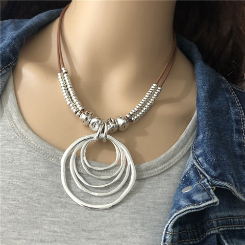 Anslow Trendy Round With Round Pendant Neckalce For Women Vintage Boho Genuine Leather Necklace Valentine's Day Gift LOW0022AN ► Photo 1/6