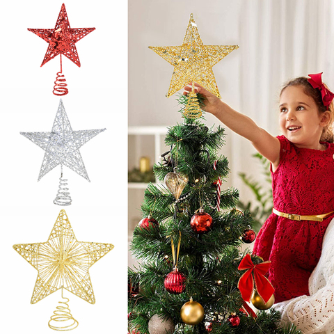 Hollow Sparkle Star Toppers Christmas Tree Topper Gold Silver Red Xmas Tree Ornament for Christmas New Year Party Treetop Decor ► Photo 1/6