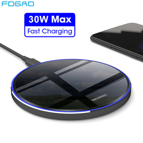 FDGAO 30W Wireless Charger For iPhone 12 11 Pro Max XS X XR 8 Type C Induction Qi Fast Charging Pad for Samsung S20 Xiaomi mi 10 ► Photo 1/6