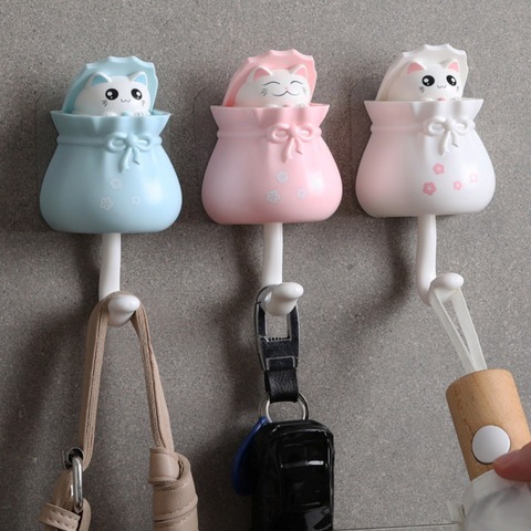 Household Cartoon Cat Decorative Hooks Key Holder Wall Mounted Adhesive Coat Hanger Hat Rack  Sundries Organizer Accessories ► Photo 1/6