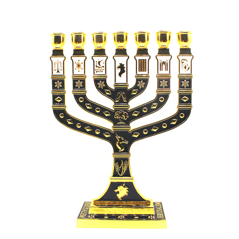 Jewish Menorah Gold Plated 7 Branch Tribes Of Israel Jerusalem ► Photo 1/6