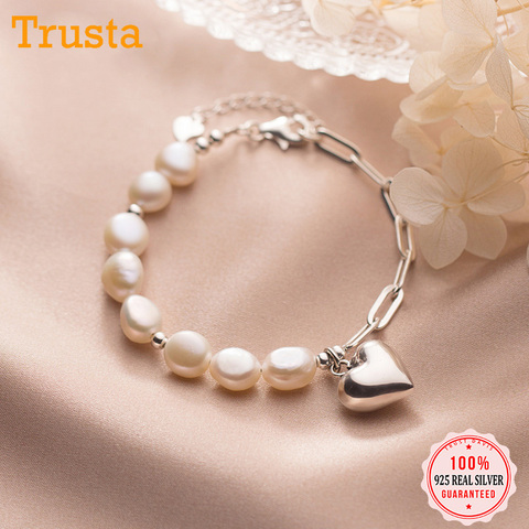 Trustdavis Luxury 925 Sterling Silver Sweet Baroque Pearl Heart Chain Bracelet For Women Sterling Silver Wedding Jewelry DA804 ► Photo 1/6