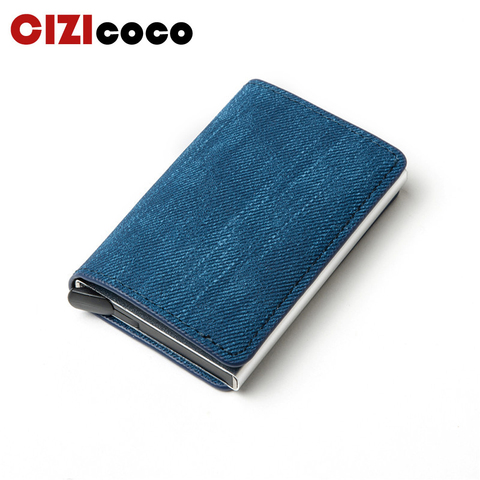 2022 New RFID Blocking Card Holder Anti-theft Clutch Single Box Men Women Wallet Denim Business Pop-up Metal ID Case ► Photo 1/6