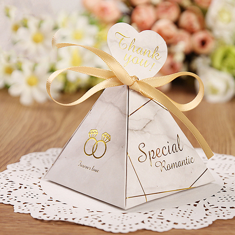 Triangular Pyramid Marble Candy Box Wedding Favors and Gifts Boxes Chocolate Box for Guests Giveaways Boxes Party Supplies ► Photo 1/6