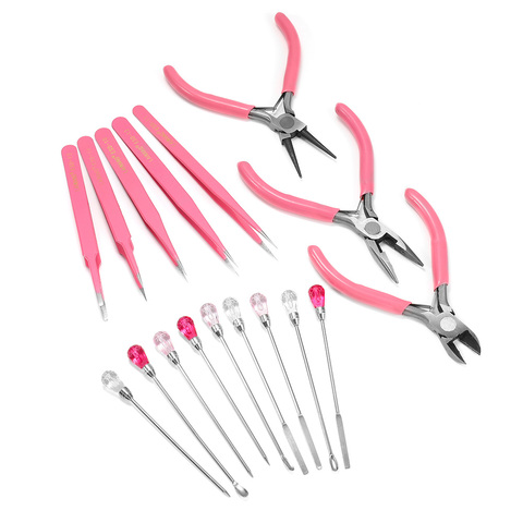 6 Style Pink Pliers Jewelry Making Tool Kits Mix Needle Spoon Tool Round Nose Plier Side Tweezers for Make DIY ► Photo 1/6