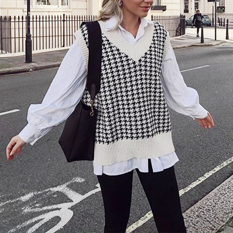 Plaid Knitted Sweater Vest Women 2022 Oversized Pullover Vintage Sleeveless  V-Neck Korean Female Waistcoat Sweater Tops - Price history & Review |  AliExpress Seller - Shop910746142 Store | Alitools.io