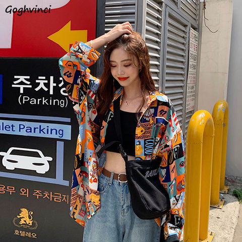 Shirts Women Spring Printed Thin Colorful Loose Hip-hop Street Wear Female Outwears Beach Hawaii Fashion Leisure Teens Korean BF ► Photo 1/6