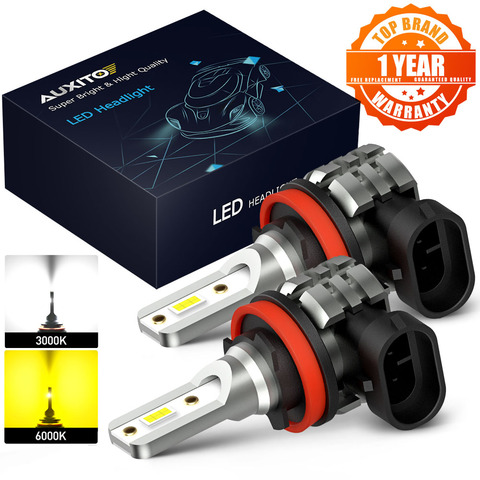 AUXITO 2x H8 H9 H11 LED Fog Lights H16 JP HB3 HB4 LED CSP 6000k White 3000k Golden Yellow 12V 24V DRL Car Daytime Running Lamp ► Photo 1/6