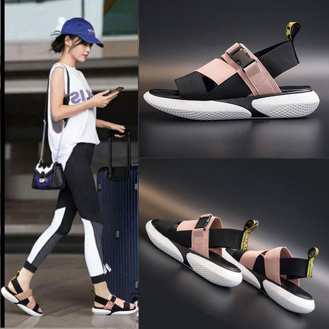 Fashion open toe sports sandals T-shaped buckle thick heel platform shoes 2022 women's summer flat casual shoes women's slippers ► Photo 1/6