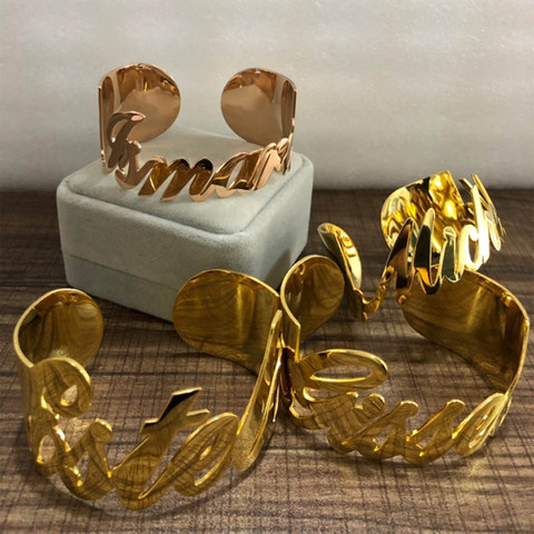 Gold Bracelet Width 30MM for Women Custom Name Bracelet  Name Bracelet Stainless Steel Bracelets Fashion Jewelry 2022 Moda Mujer ► Photo 1/6