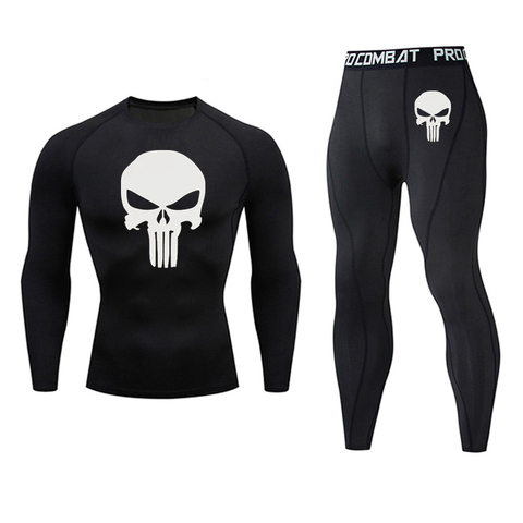 Brand Men's Suit Sports Compression Tights Skull MMA Tactics Underwear rashgard male Quick drying Gym Jogging suit Men Clothing ► Photo 1/6