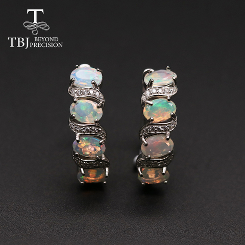 TBJ ,Good quality Ethiopia Opal Clasp silver earring oval cut 4*6mm 4ct   925 sterling silver fine jewelry for women daily wear ► Photo 1/6