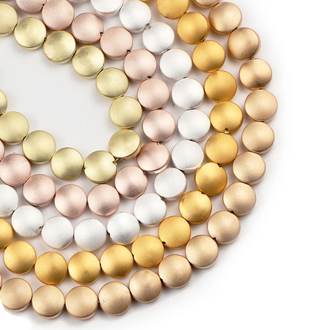 YHBZRET Natural Stone Flat Round Hematite 8mm 48pcs Matte Gold Silvers coin loose Spacer Beads For Jewelry Making Diy Bracelet ► Photo 1/6