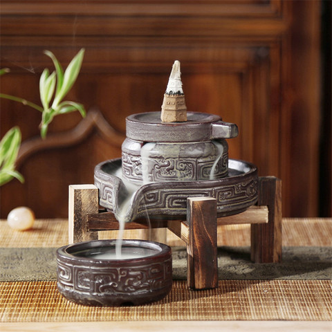 Ceramic Retro Ceramic Backflow Incense Burner Waterfall Censer Incense Holder Aromatherapy Furnace Home Decoration + 10pcs Cones ► Photo 1/6