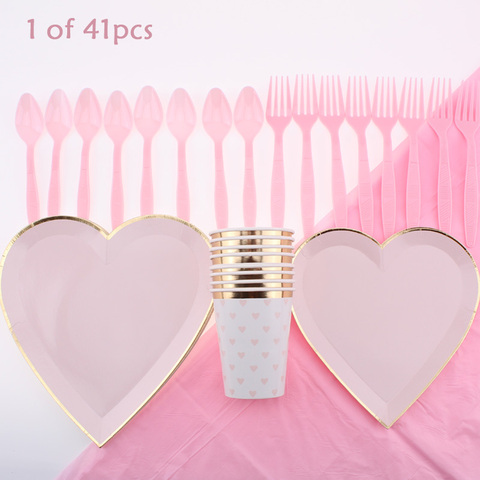 Party Supplies Disposable Tableware Valentine's Day Items Wedding Decoration Birthday Decoration Heart Shapes Paper Plates ► Photo 1/6