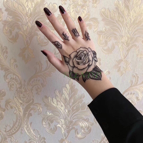 Waterproof Temporary Tattoo Sticker Flower Rose Fake Tatto Flash Tatoo Hand Arm palm finger Back Tato body art for Women Men ► Photo 1/6