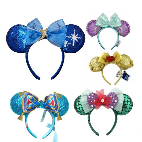 Cartoon Minnie Ears Headband Mermaid princess Big Sequin Bows EARS COSTUME Headband Cosplay Plush Adult/Kids Headband Gift ► Photo 1/6