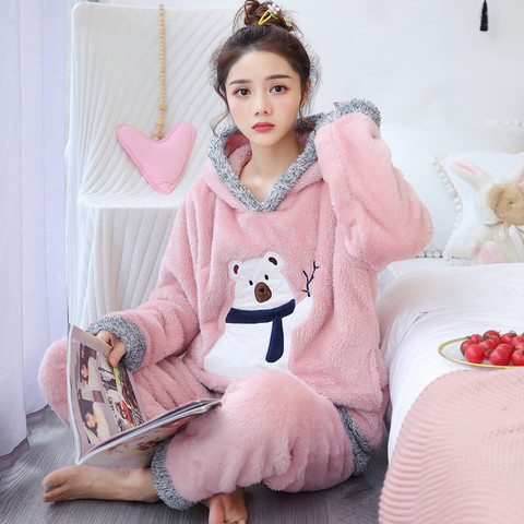 Women Pajamas Set Women Pyjamas Thick Flannel Cute Sheep Clothes Set Female Warm Winter Pajama Set Long Sleeve Cartoon Nightwear ► Photo 1/6