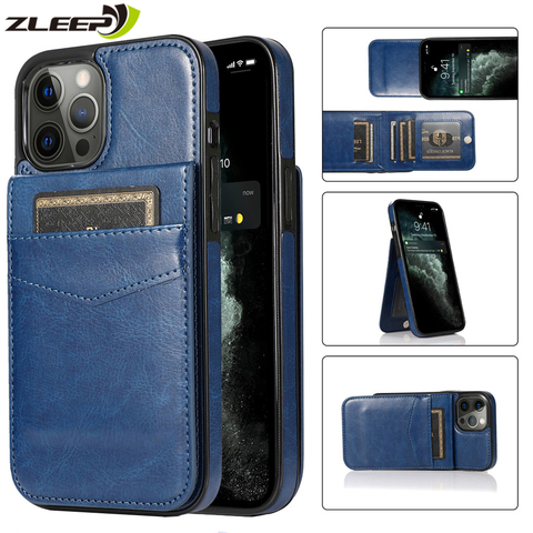 Luxury Leather Wallet Case For iPhone 12 Mini 11 Pro XR XS Max 8 7 6 6s Plus SE 2022 Card Holder Stand Phone Bag Cover Etui ► Photo 1/6