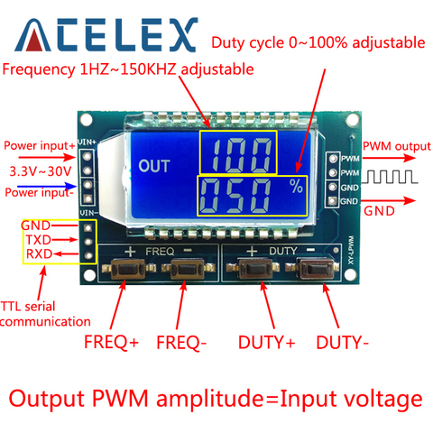 Signal Generator PWM Pulse Frequency Duty Cycle Adjustable Module LCD Display 1Hz-150Khz 3.3V-30V PWM Board Module ► Photo 1/6